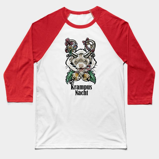 Krampus Ferret - Krampus Nacht - Black Outlined Version Baseball T-Shirt by Nat Ewert Art